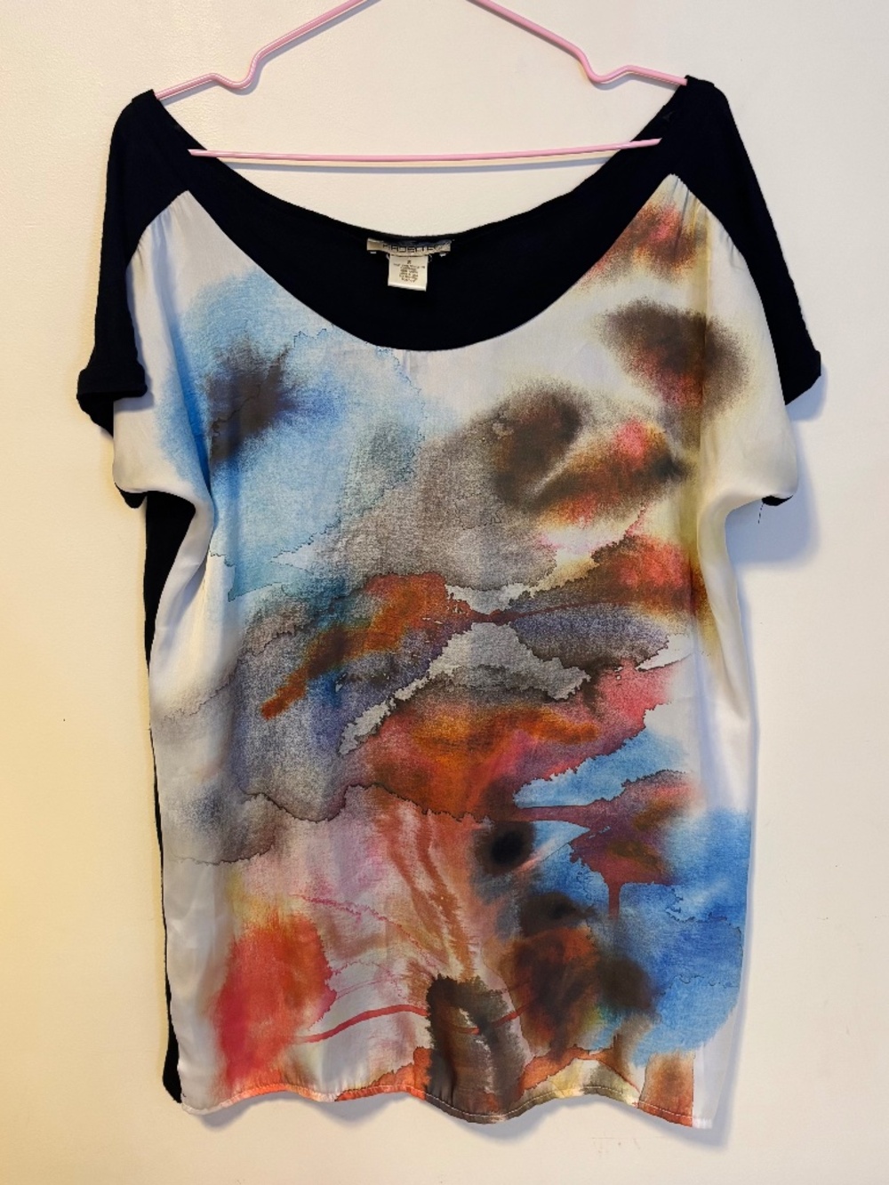 Arden B Y2K Ethereal Watercolor Boat Neck Draped Short Sleeve Top Womens Small